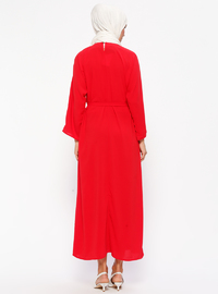 Belted Pearl Dress Red