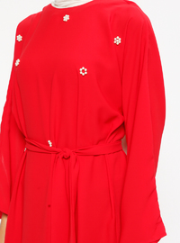 Belted Pearl Dress Red