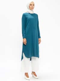Tunic With Hidden Buttons Petrol Blue