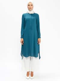 Tunic With Hidden Buttons Petrol Blue