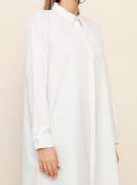 White - Ecru - Point Collar - Plus Size Tunic