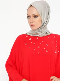 Red - Unlined - Crew neck - Abaya