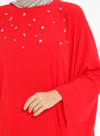 Red - Unlined - Crew neck - Abaya
