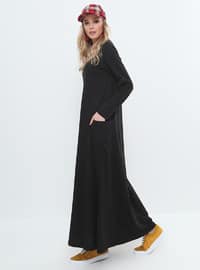 Natural Fabric Pocket Detailed Dress Black