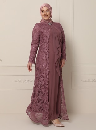 Dusty Rose - Fully Lined - Polo neck - Muslim Plus Size Evening Dress - Sevdem Abiye