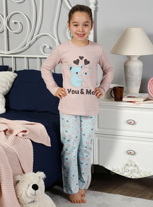 Çocuk Pamuklu Likralı Pijama Takımı - Pudra - Elitol Ürün Resmi