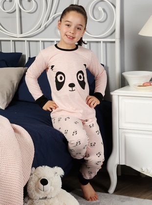 Çocuk Pamuklu Likralı Pijama Takımı - Pembe - Elitol Ürün Resmi