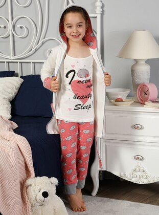 Pamuklu Likralı 3 `lü Çocuk Pijama Takım - Ekru - Elitol Ürün Resmi