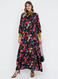 Black - Fuchsia - Multi - Unlined - Polo neck - Plus Size Dress