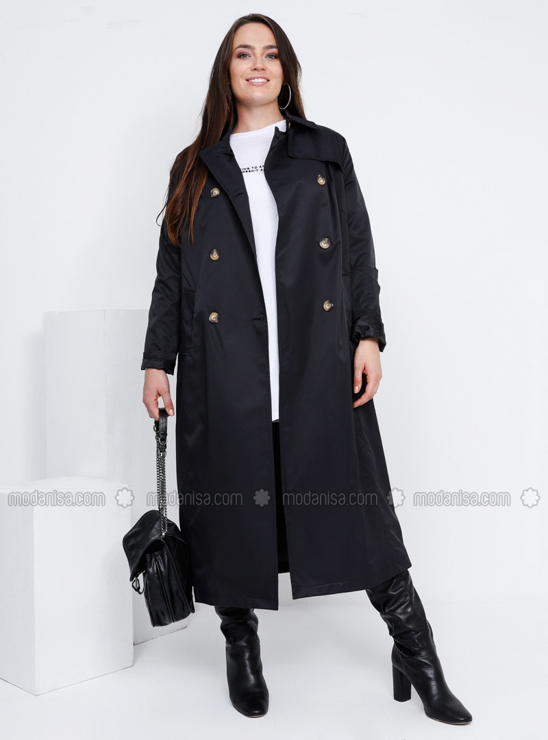 plus size long black coat