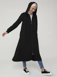 Hooded Sports Overcoat Black Coat