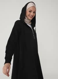 Hooded Sports Overcoat Black Coat
