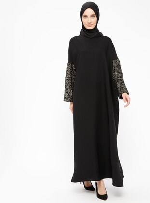 Kolları Detaylı Elbise Ferace - Siyah Gold - Filizzade Ürün Resmi