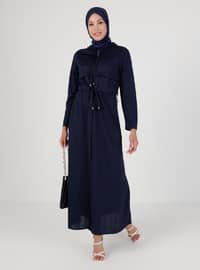 Hooded Zippered Abaya Navy Blue