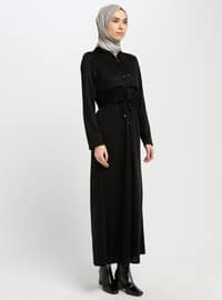 Hooded Zippered Abaya Black