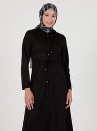 Hooded Zippered Abaya Black