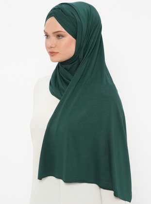 الأخضر الزمردي - من لون واحد - شالات عملية - حجابات جاهزة - Ecardin