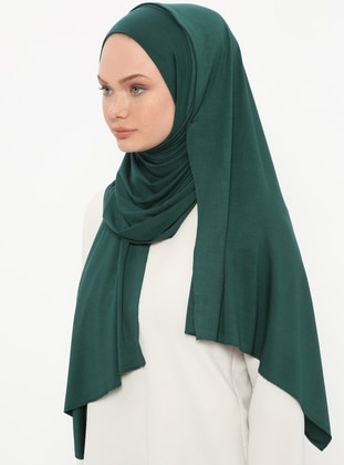 الأخضر الزمردي - من لون واحد - شالات عملية - حجابات جاهزة - Ecardin