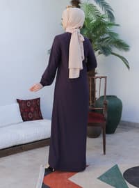 Basic Modest Dress With Elastic Sleeves Plum