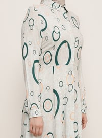 Khaki - Multi - Point Collar - Unlined - Viscose - Dresses