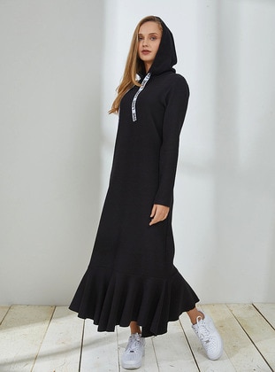 Kapüşonlu Elbise - Siyah - Muni Muni