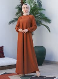 Basic Modest Dress With Elastic Sleeves Taba