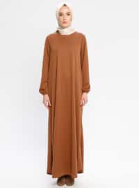 Basic Modest Dress With Elastic Sleeves Taba