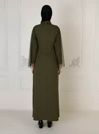 Khaki - Unlined - Point Collar - Muslim Evening Dress