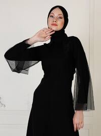 Black - Unlined - Point Collar - Muslim Evening Dress