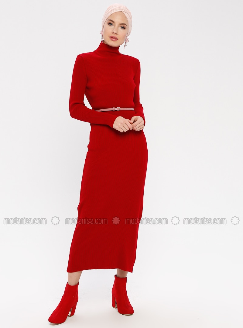 Red - Polo neck - Unlined - Acrylic 