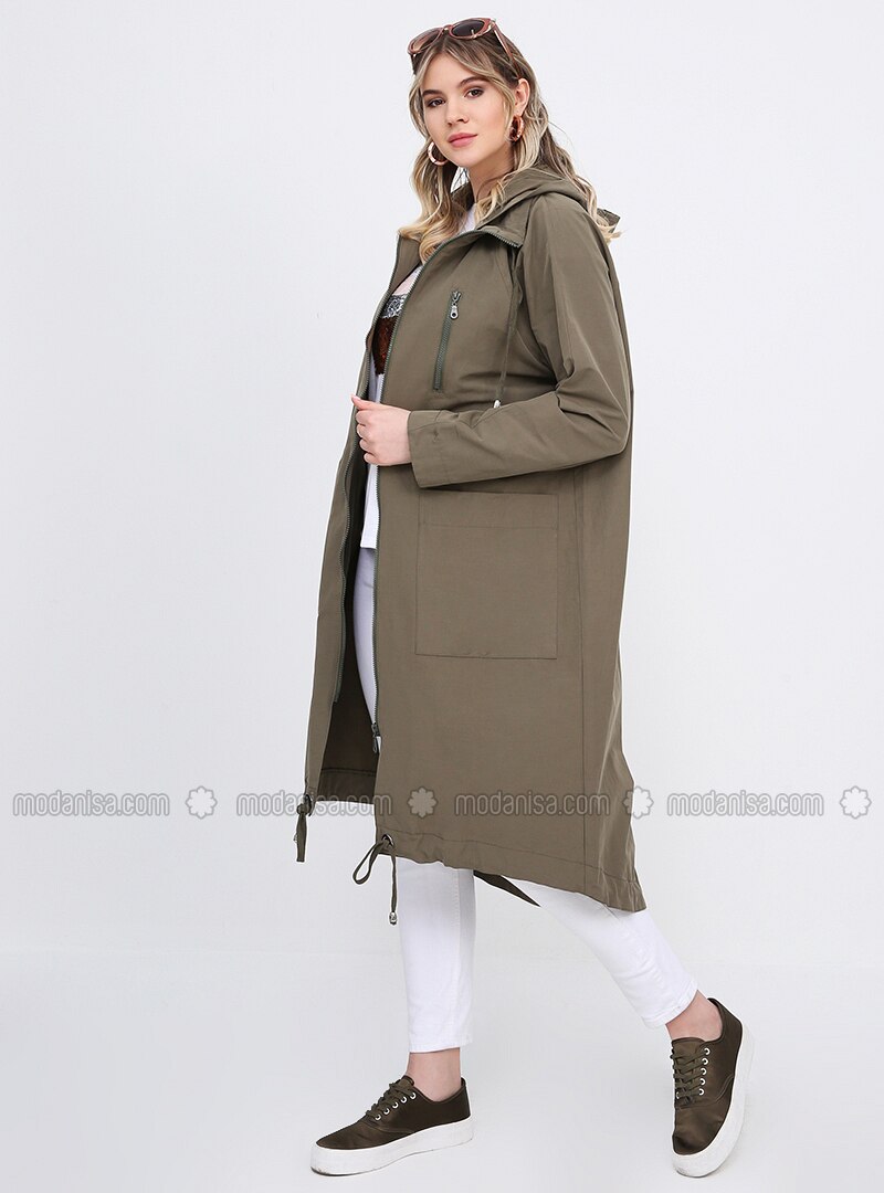 Khaki - Unlined - Plus Size Trench coat