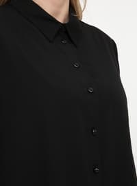 Black - Point Collar - Cotton - Plus Size Tunic