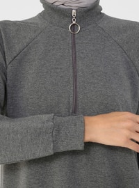 Zipper Detailed Sweatshirt - Anthracite - Everyday Basic
