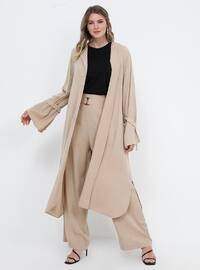 Camel - Unlined - Cotton - Plus Size Coat