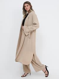 Camel - Unlined - Cotton - Plus Size Coat