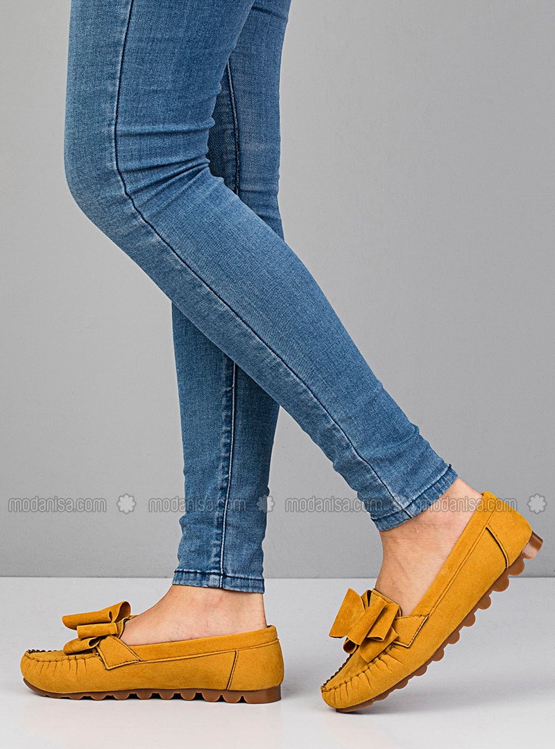mustard colour flat shoes