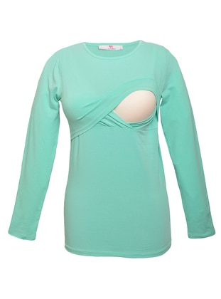 Mint - Cotton - Crew neck - Maternity Blouses Shirts - Luvmabelly