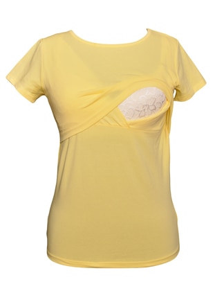 أصفر - قطن - قبة مدورة - بلوزات/قمصان للحوامل - Luvmabelly