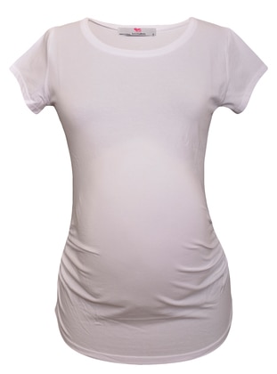White - Cotton - Crew neck - Maternity Blouses Shirts - Luvmabelly