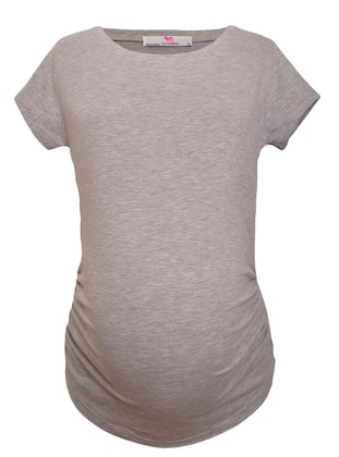 Gray - Cotton - Crew neck - Maternity Blouses Shirts - Luvmabelly