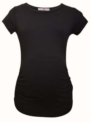 Black - Cotton - Crew neck - Maternity Blouses Shirts - Luvmabelly
