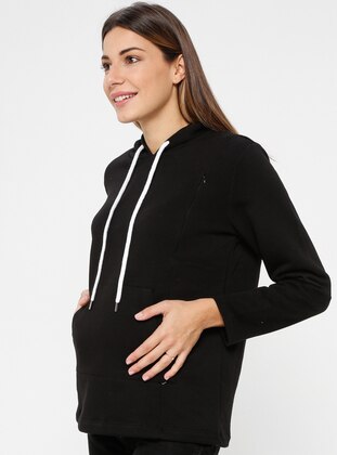 Hooded Maternity Sweatshirt Black