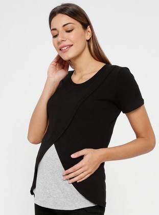 Black - Gray - Crew neck - Maternity Blouses Shirts - Luvmabelly