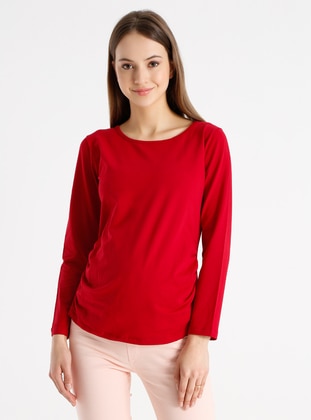 Maroon - Crew neck - Maternity Blouses Shirts - Luvmabelly