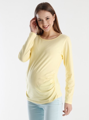 Yellow - Crew neck - Maternity Blouses Shirts - Luvmabelly