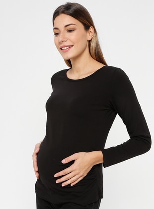 Black - Crew neck - Maternity Blouses Shirts - Luvmabelly