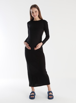 Black - Crew neck - Unlined - Maternity Dress - Luvmabelly