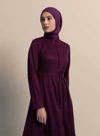 Purple - Crew neck - Unlined - Dress