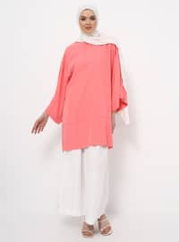 Natural Fabric Oversized Tunic Coral