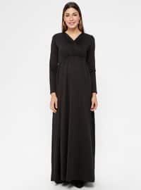 Black - Unlined - V neck Collar - Maternity Evening Dress